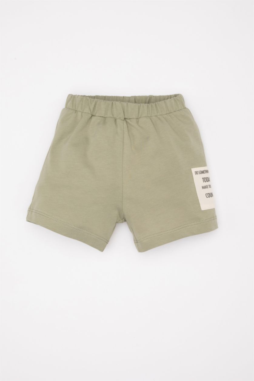 Erkek Bebek Açık Haki Erkek Bebek 2'li Takım Bisiklet Yaka Baskılı Kısa Kollu Tişört Şort