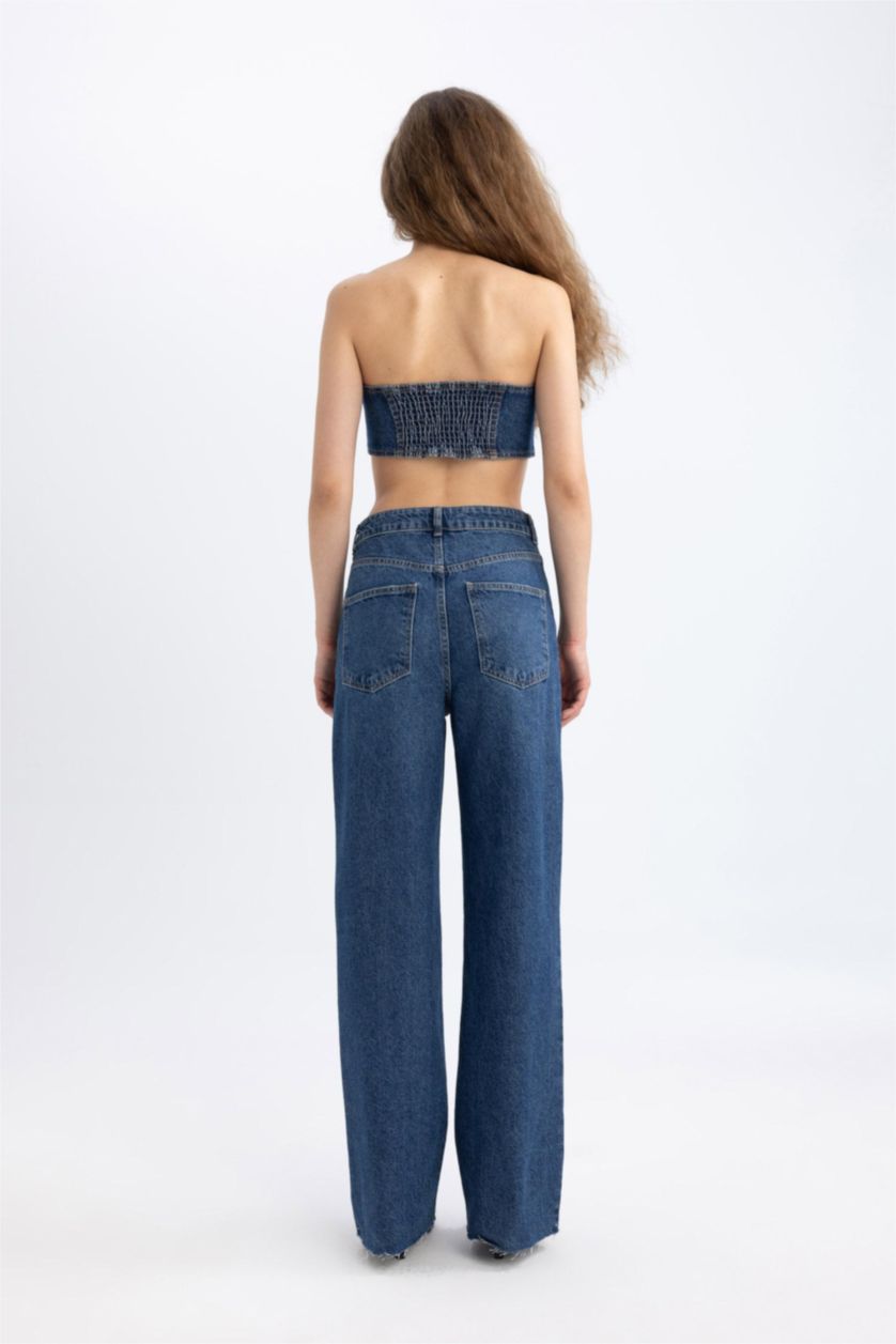 Kadın Mavi Yüksek Bel 90's Wıde Leg Pantolon