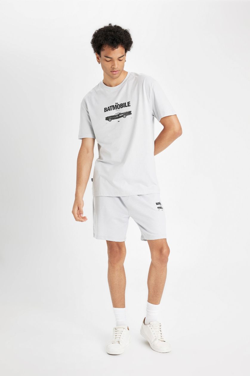 Man Light Grey Batman Regular Fit Straight Leg Shorts
