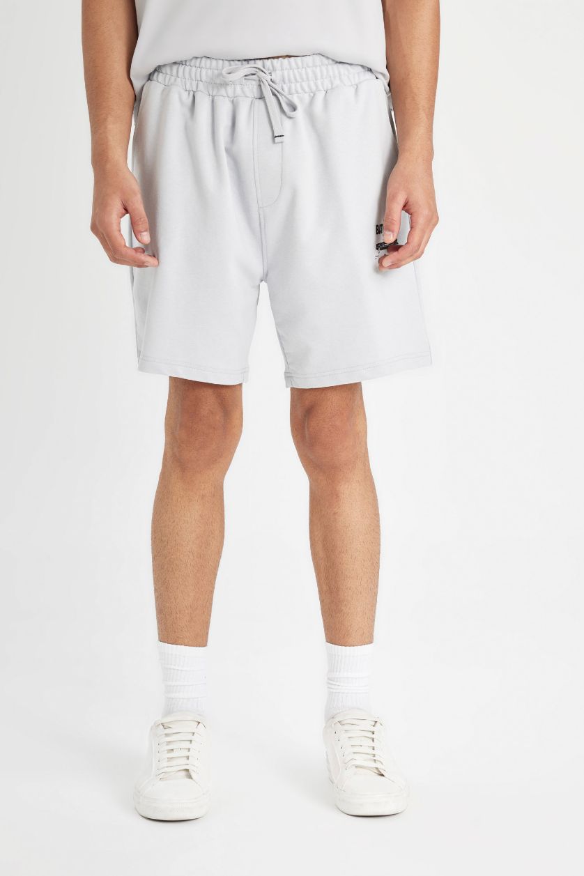 Man Light Grey Batman Regular Fit Straight Leg Shorts