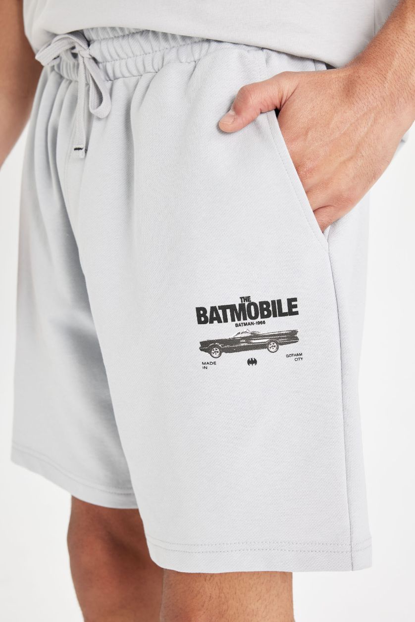 Man Light Grey Batman Regular Fit Straight Leg Shorts