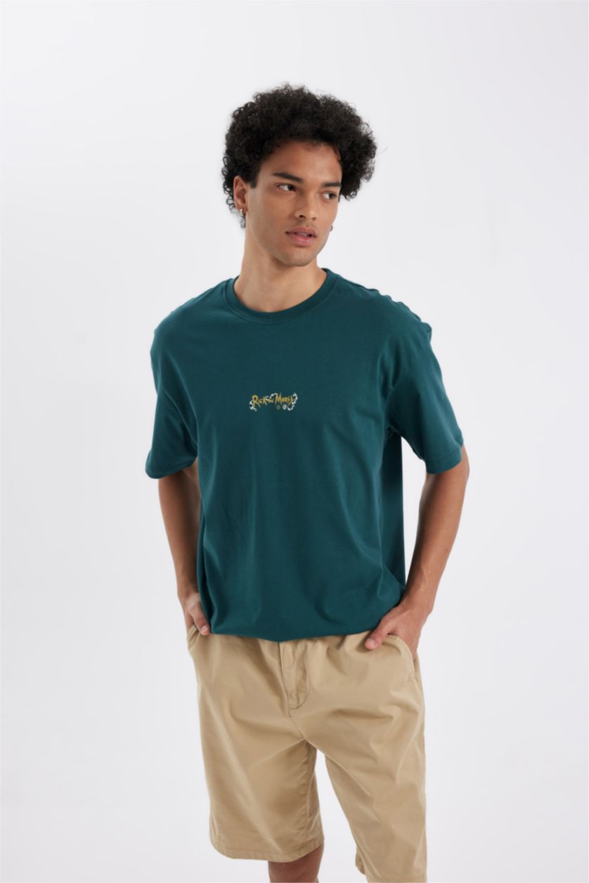 Erkek Koyu Yeşil Boxy Fıt Kısa Kollu Tişört