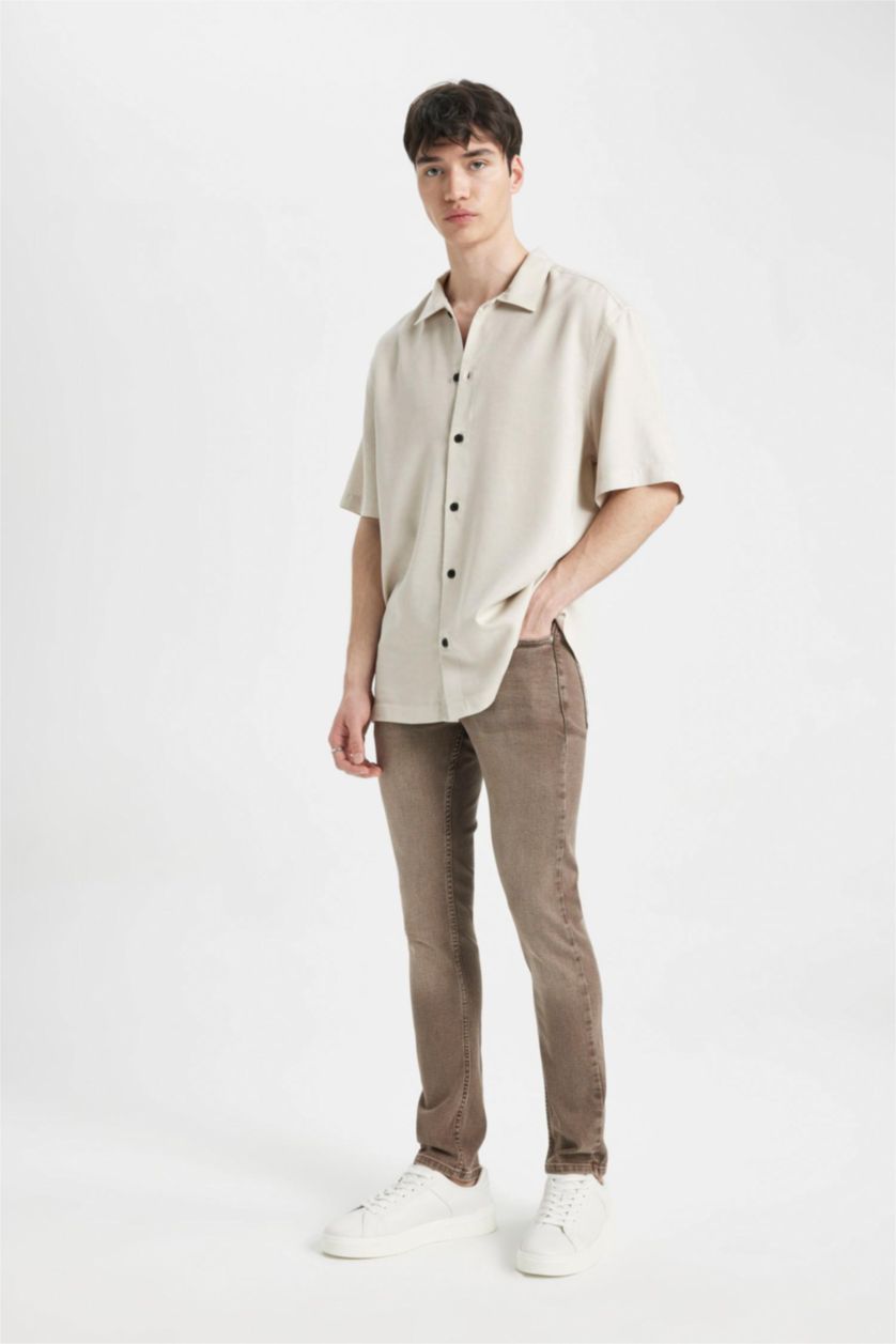 رجالي بني فاتح بنطلون جينز بيدرو سليم فيت برجل ضيق وخصر عادي