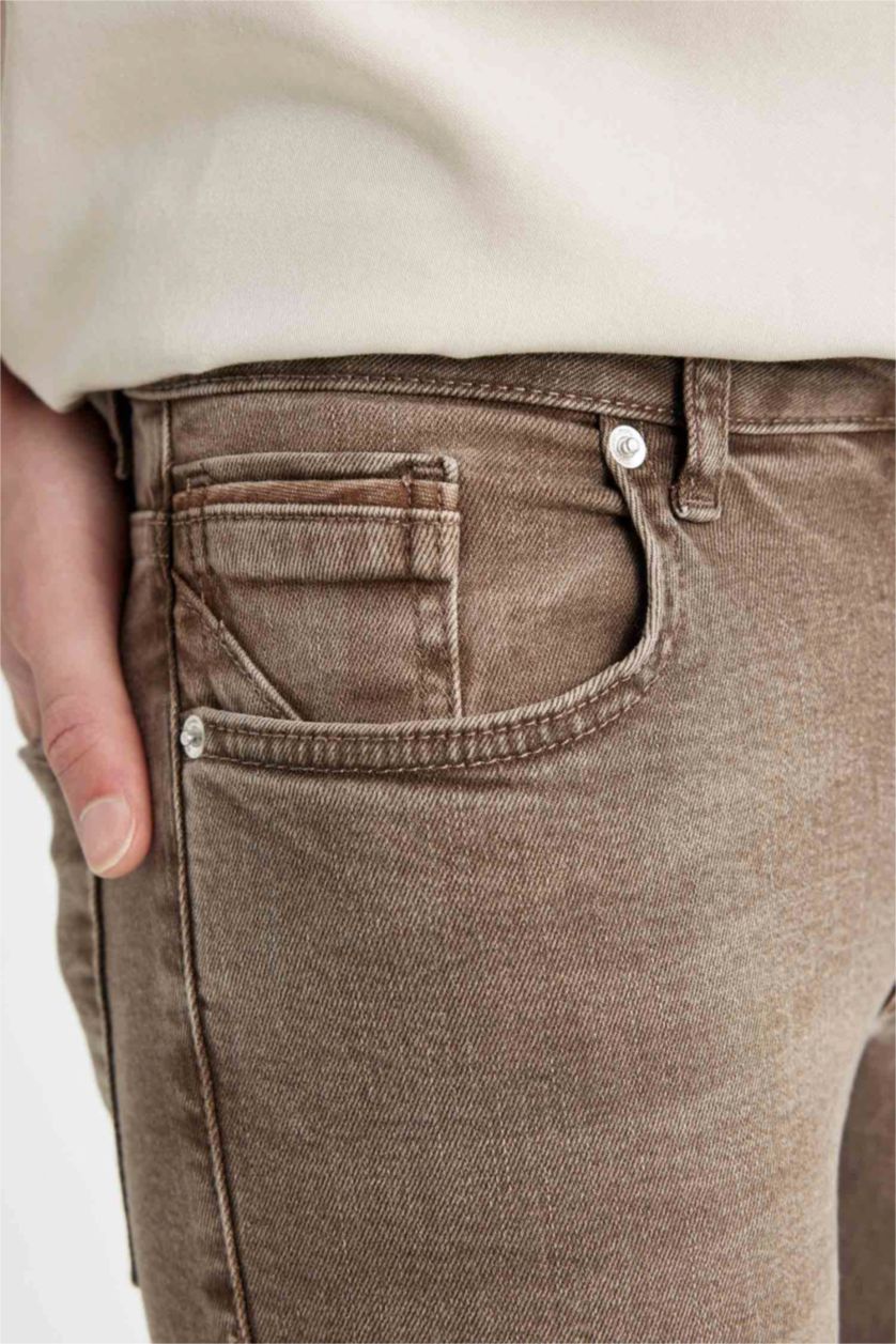 رجالي بني فاتح بنطلون جينز بيدرو سليم فيت برجل ضيق وخصر عادي