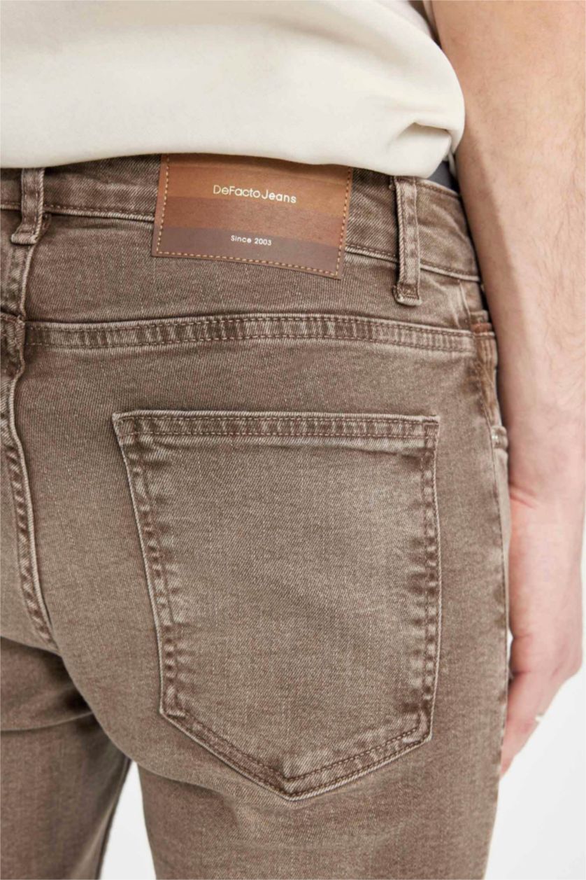رجالي بني فاتح بنطلون جينز بيدرو سليم فيت برجل ضيق وخصر عادي