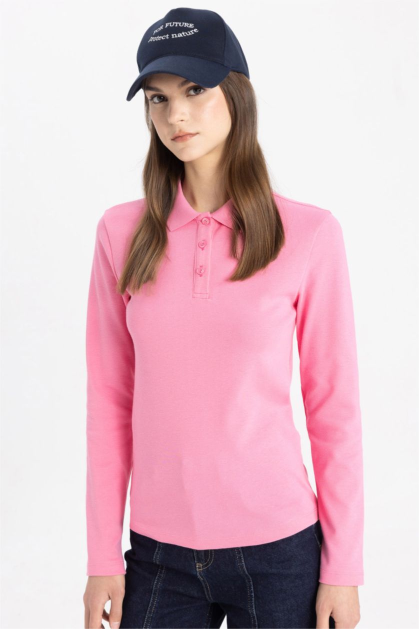 WOMAN Pink Polo Collar Long Sleeve Tunic