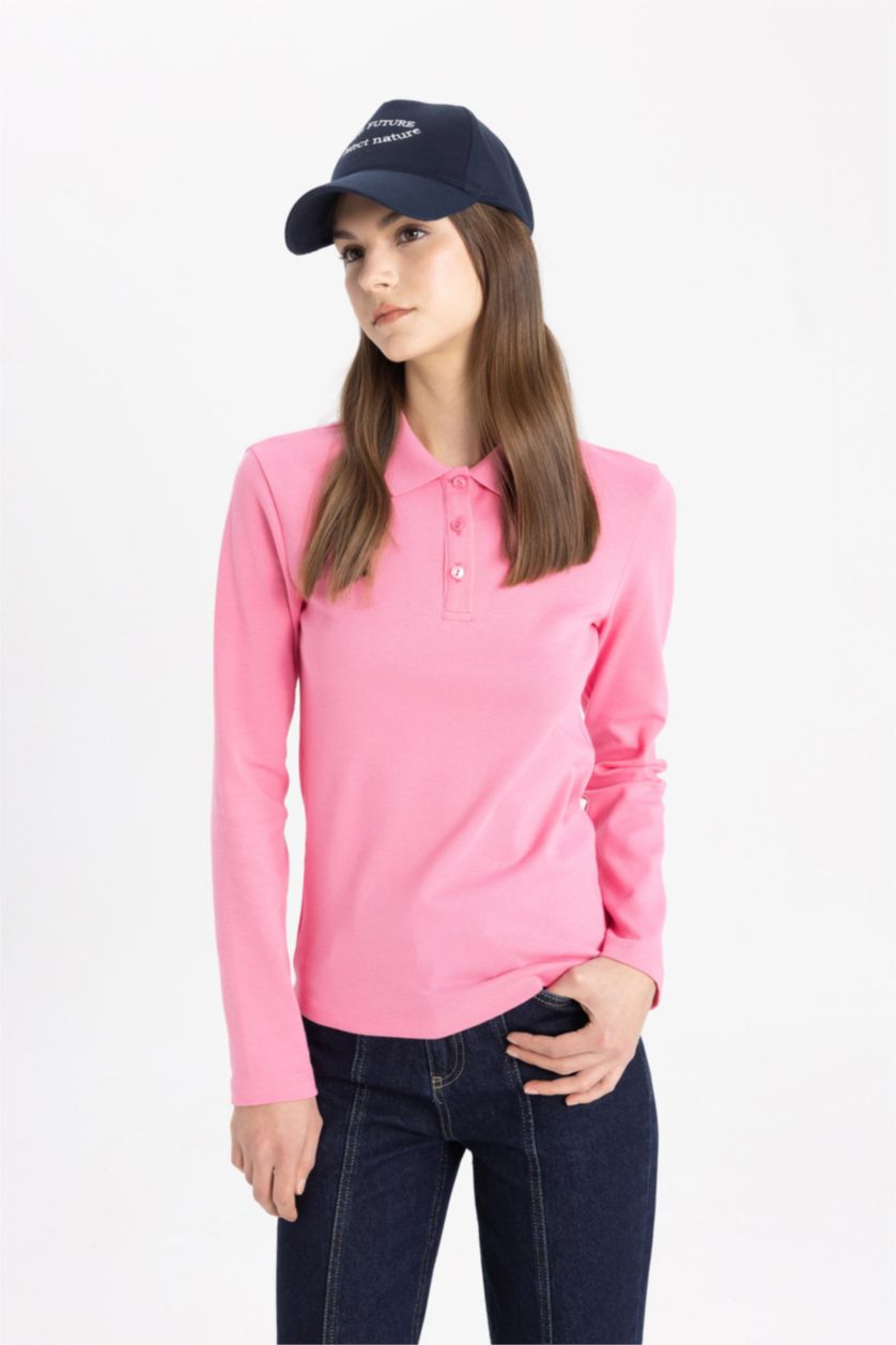 WOMAN Pink Polo Collar Long Sleeve Tunic