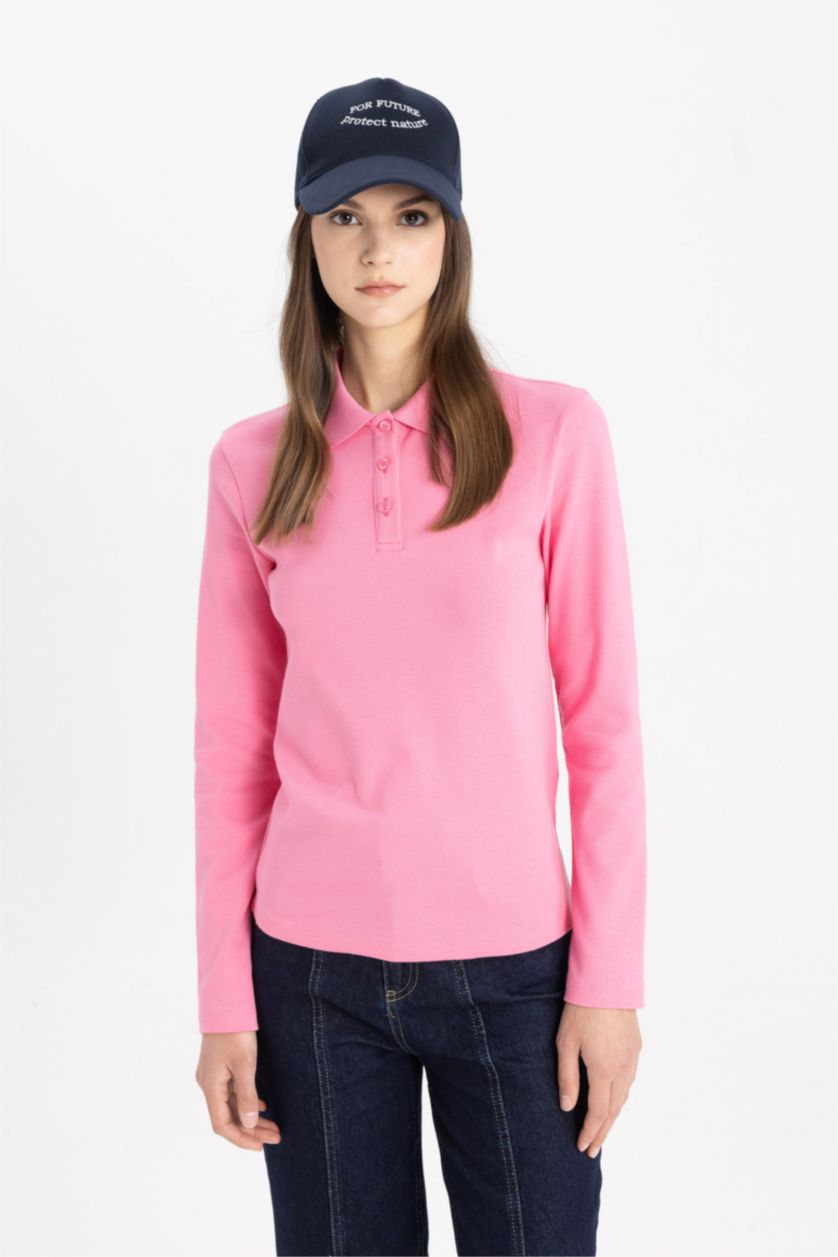 WOMAN Pink Polo Collar Long Sleeve Tunic