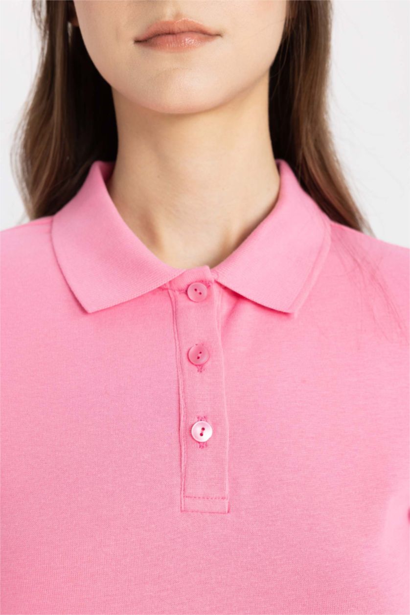 WOMAN Pink Polo Collar Long Sleeve Tunic