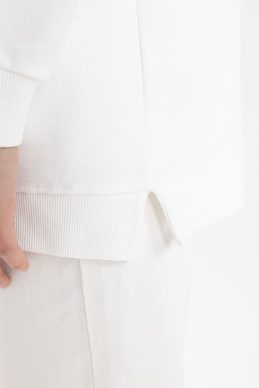 WOMAN Ecru Regular Fit Chain Detailed Crew Neck Sweatshirt Tunic