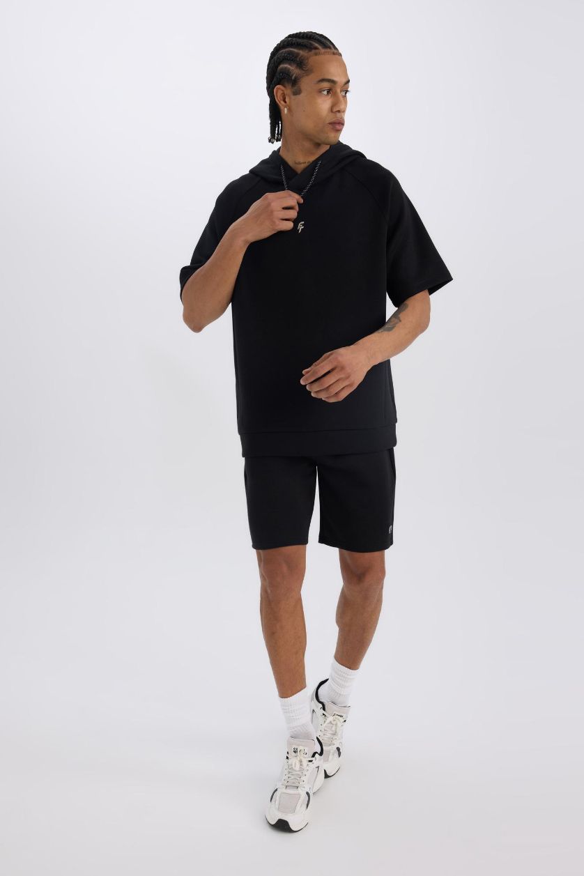 Erkek Siyah Kısa Paça Skuba Dalgıç Kumaş Sporcu Şort