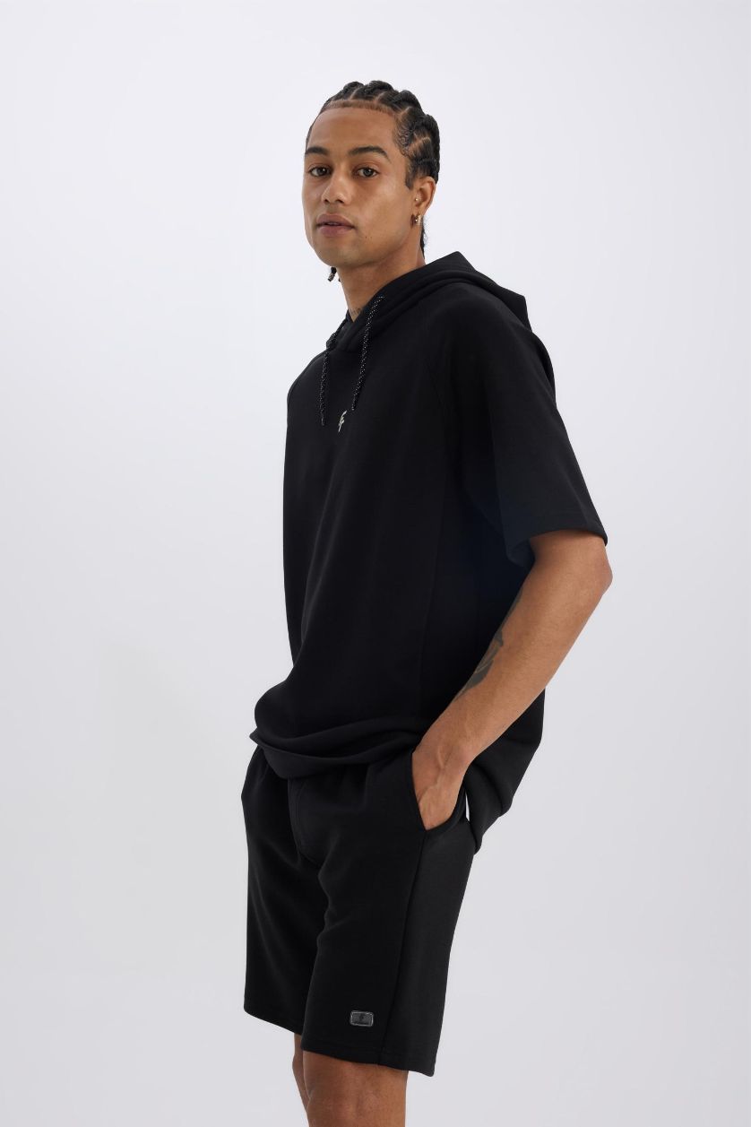 Erkek Siyah Kısa Paça Skuba Dalgıç Kumaş Sporcu Şort