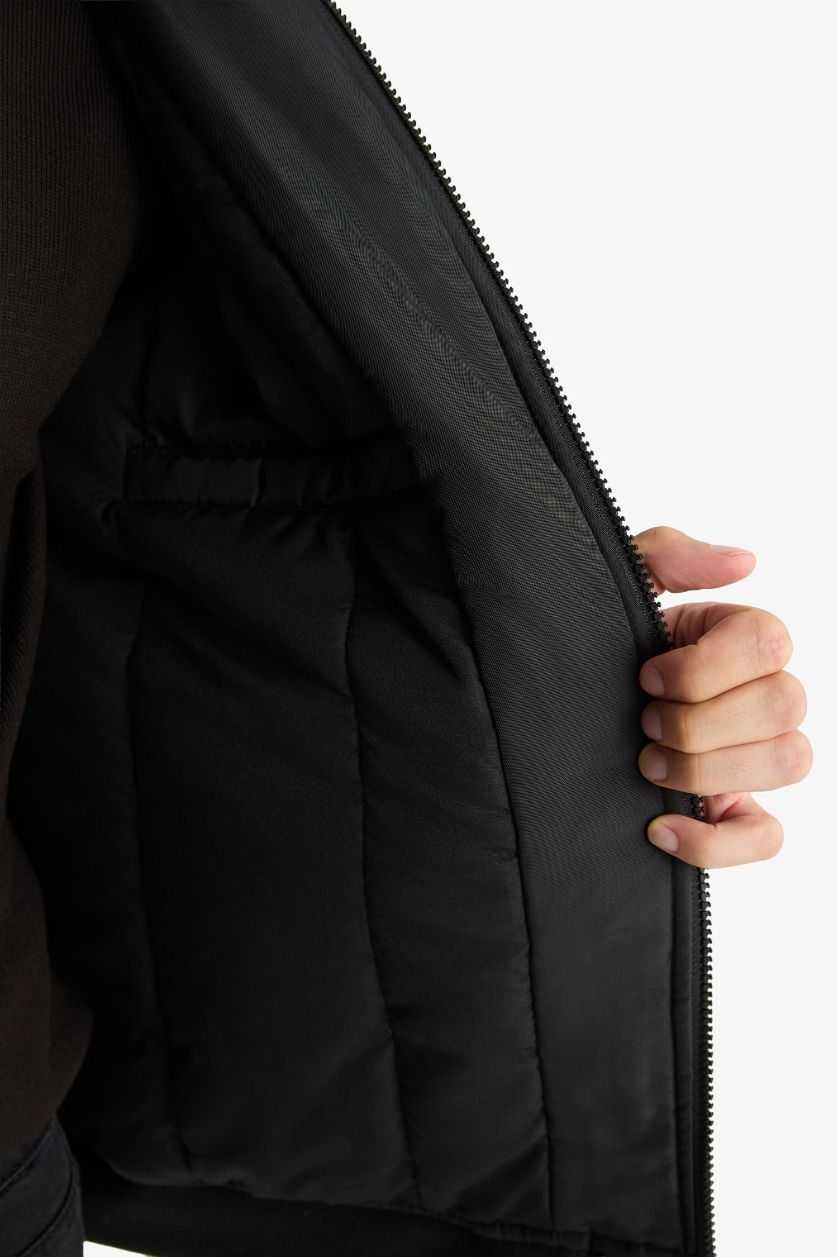 رجالي أسود جاكيت بومبر وتر بروف جلد صناعي سليم فيت بجيب من الداخل