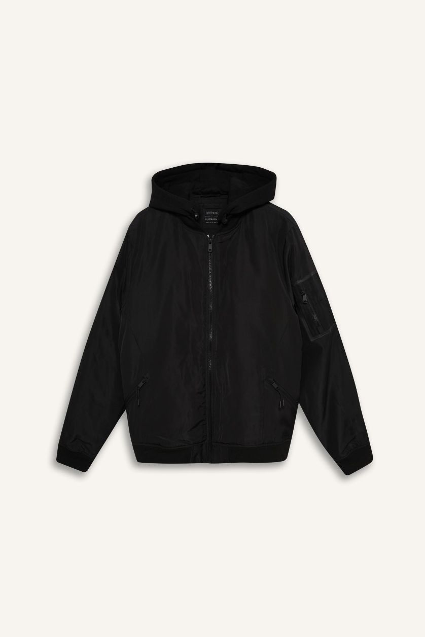 رجالي أسود جاكيت بومبر وتر بروف جلد صناعي سليم فيت بجيب من الداخل