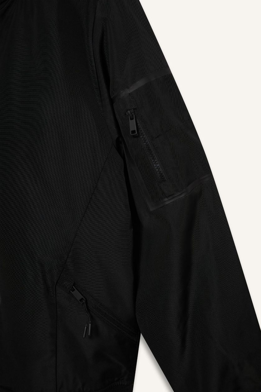 رجالي أسود جاكيت بومبر وتر بروف جلد صناعي سليم فيت بجيب من الداخل