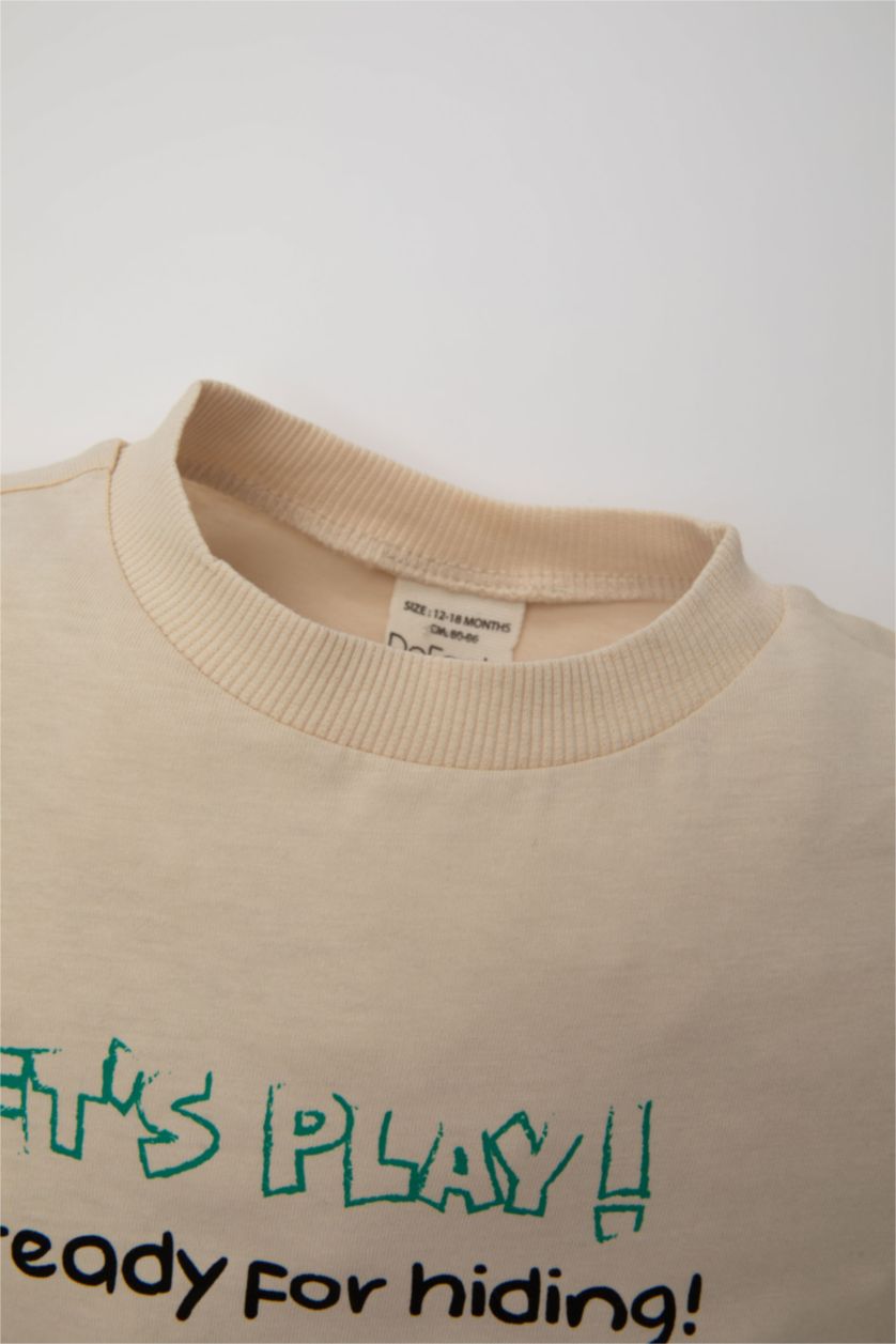 BÉBÉ GARÇON Beige T-Shirt à Manches Courtes à Motifs D'Animaux pour Bébé Garçon