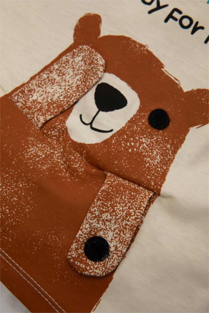 BÉBÉ GARÇON Beige T-Shirt à Manches Courtes à Motifs D'Animaux pour Bébé Garçon