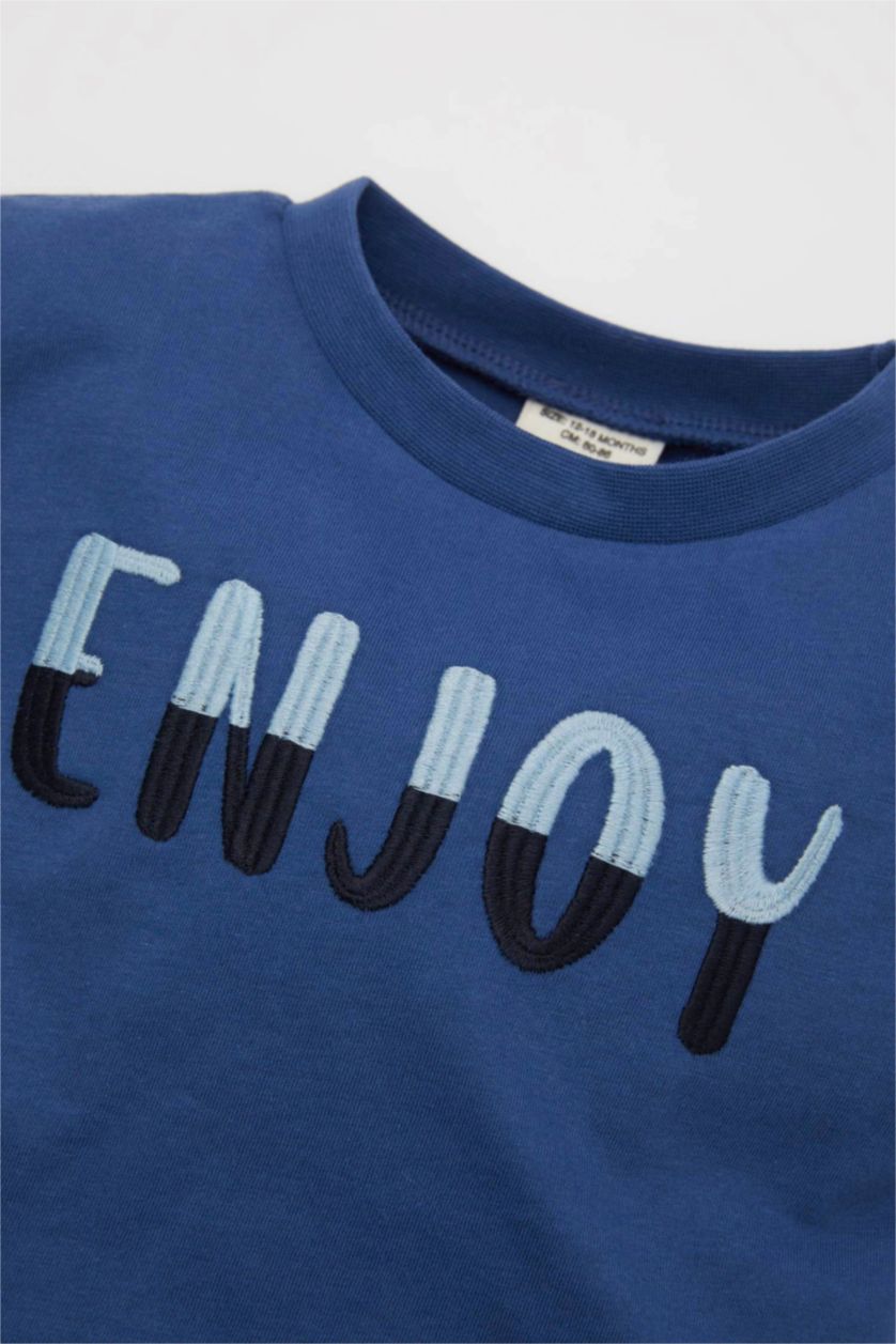 Erkek Bebek İndigo Bisiklet Yaka Baskılı Kısa Kollu Tişört Erkek Bebek