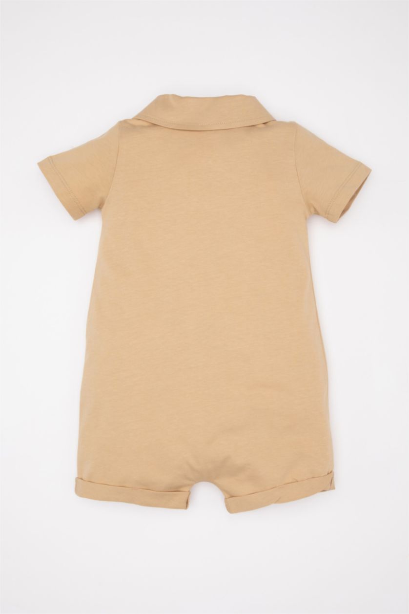 Erkek Bebek Bej Erkek Bebek Palmiye Baskılı Kısa Kollu Tulum