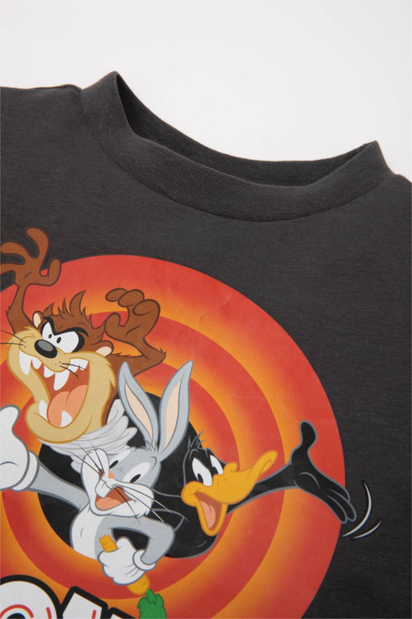 Erkek Bebek Antrasit Erkek Bebek 2'li Takım Looney Tunes Penye Kısa Kollu Tişört Şort