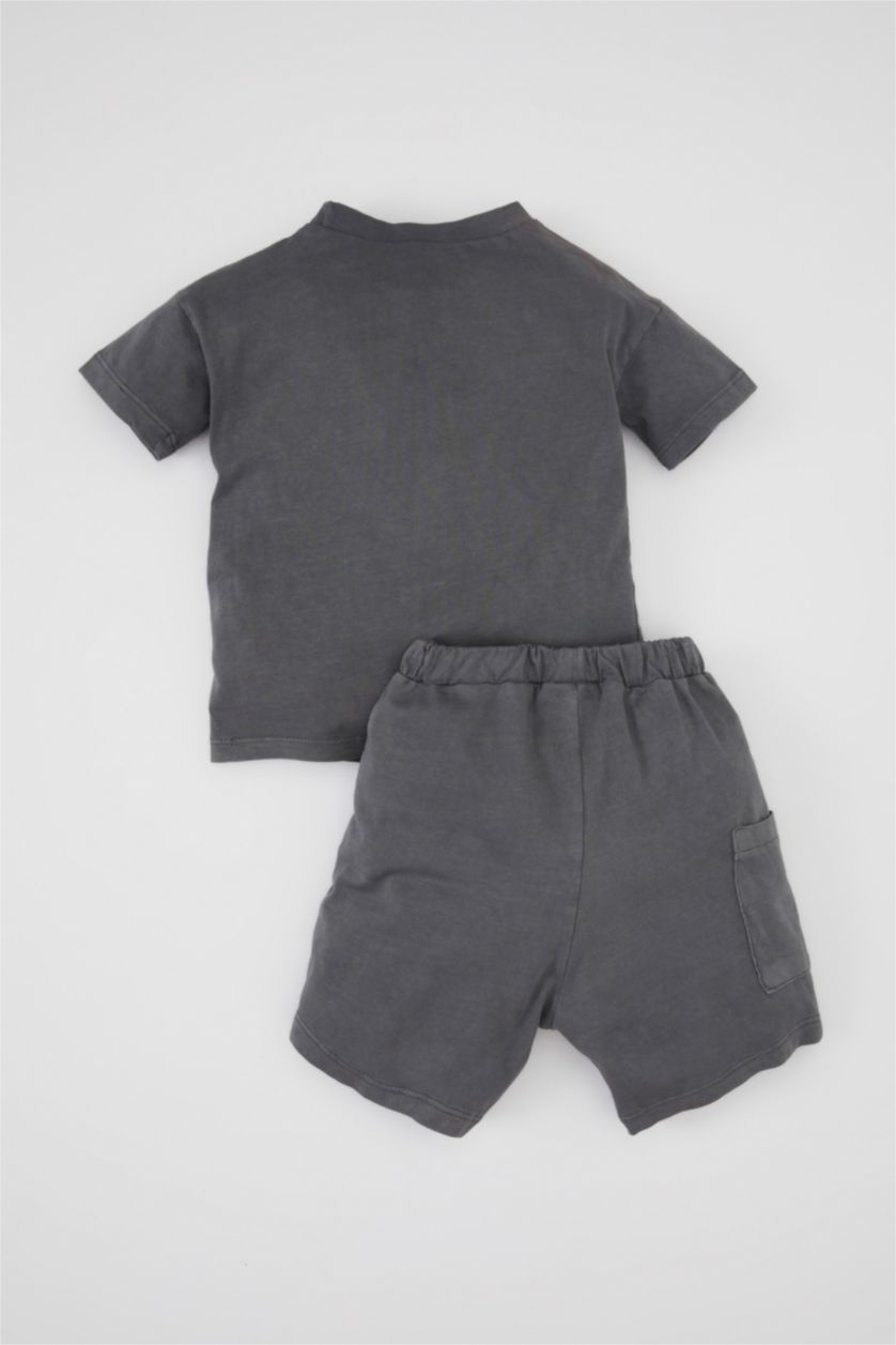 طفل صغير أنثرا طقم بيبي اولادي شورت وتيشيرت بطبعة ديناصور قصة عادية - قطعتين