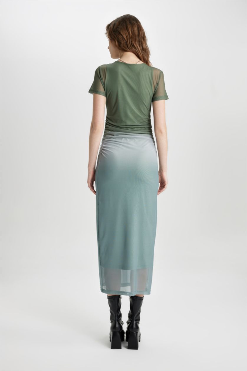 نساء أخضر فاتح فستان ميدي نص ردن تول بديكون بياخة مدورة