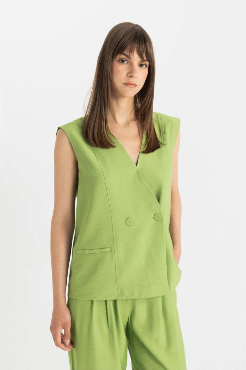 FEMME Vert Clair V-Neck