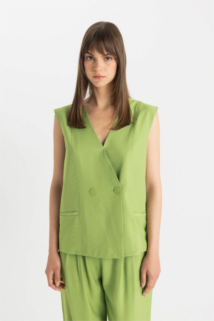 FEMME Vert Clair V-Neck