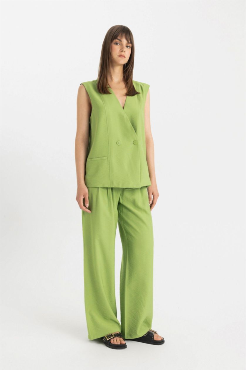 نساء أخضر فاتح بنطلون وايد ليج برجل واسع