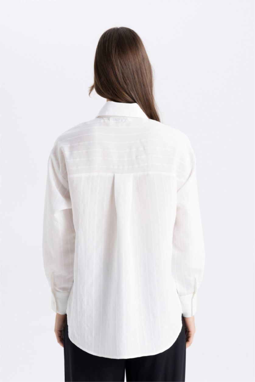 نساء بيج فاتح قميص طويل قصة مريحة وكم طويل