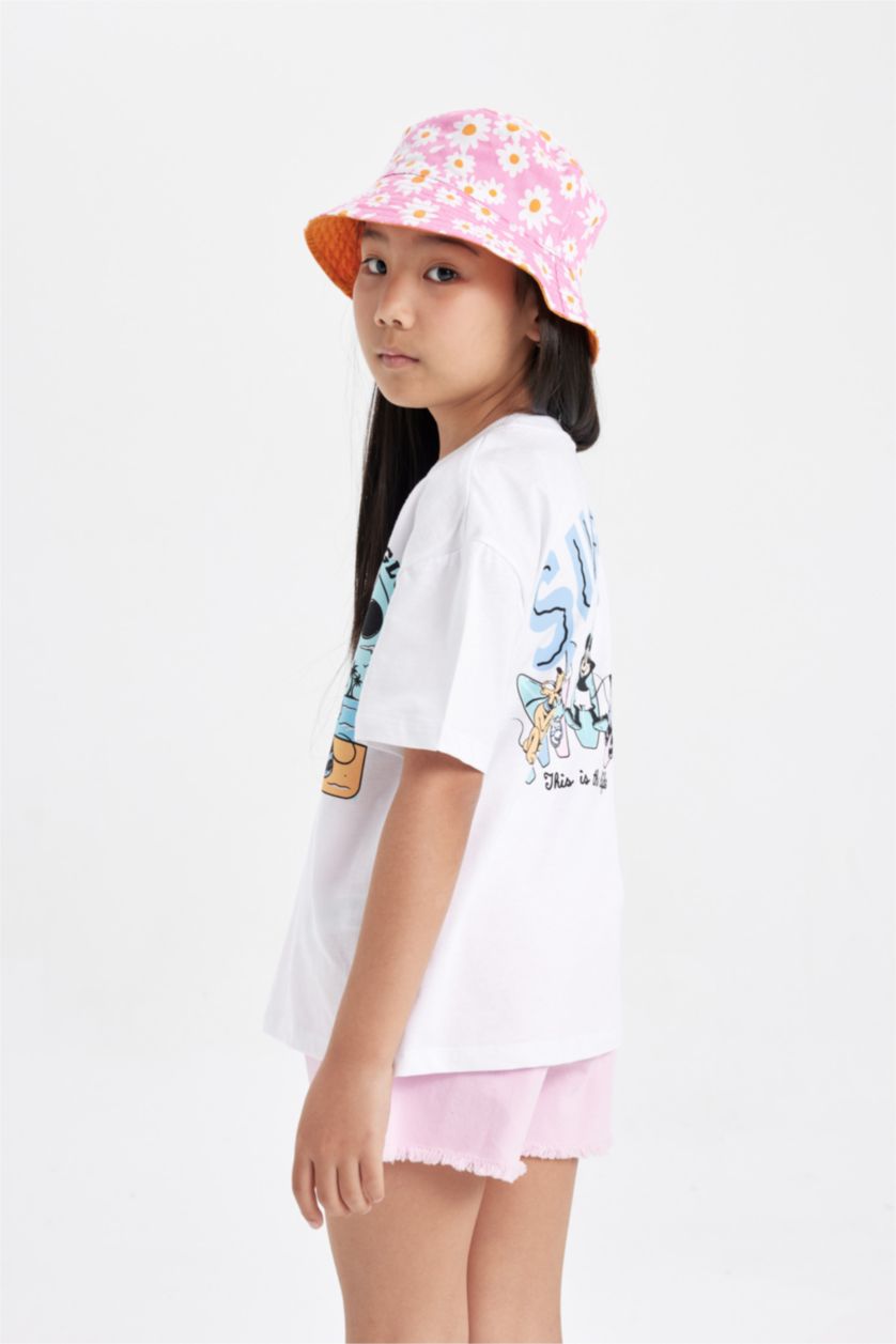 بنات Violet Beyaz تيشيرت نص ردن بناتي قصة مريحة من ديزني ميكي ماوس