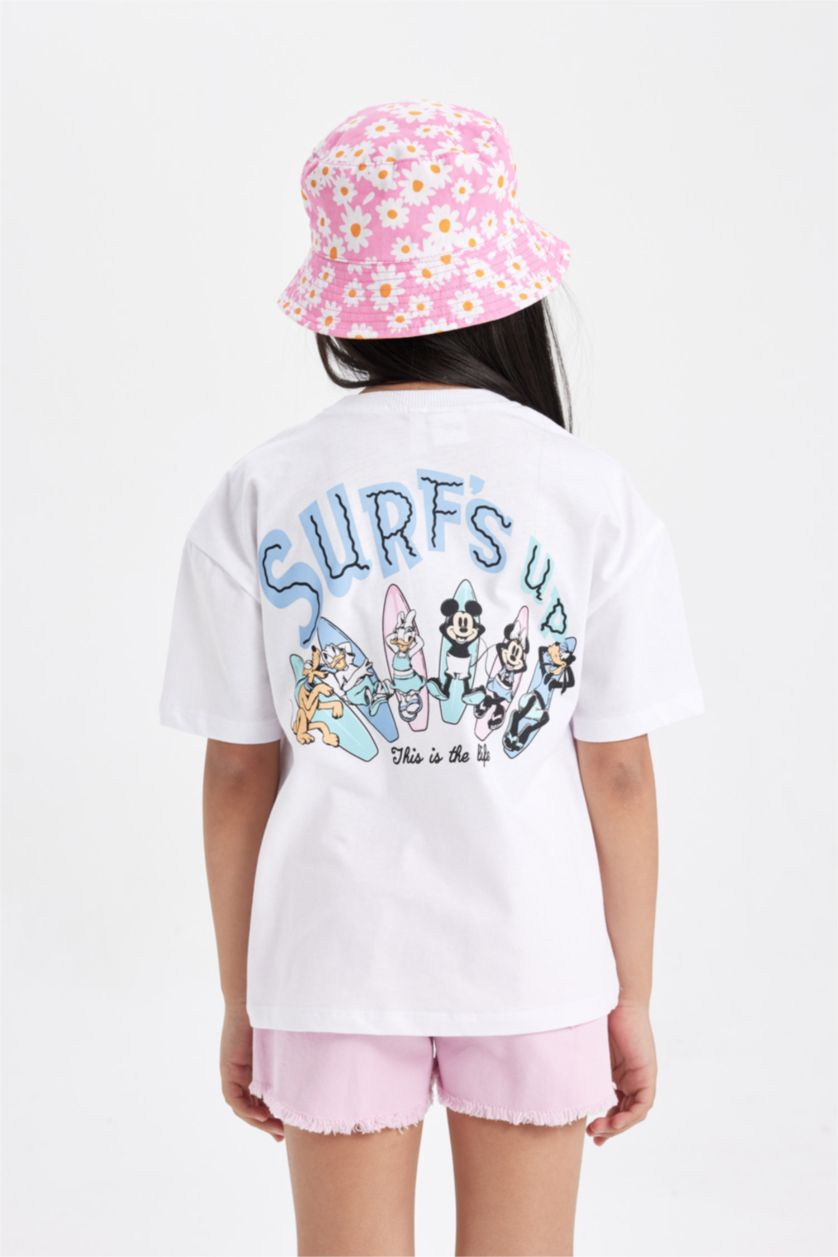 بنات Violet Beyaz تيشيرت نص ردن بناتي قصة مريحة من ديزني ميكي ماوس