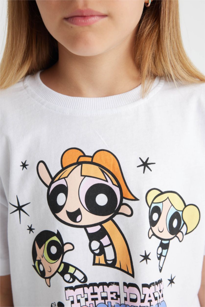 Girls & Teens Violet Beyaz Girl PowerPuff Girls Short Sleeve T-Shirt