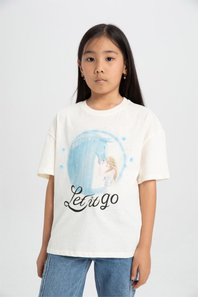 Girls & Teens Ecru Girl Frozen Relax Fit Short Sleeve T-Shirt