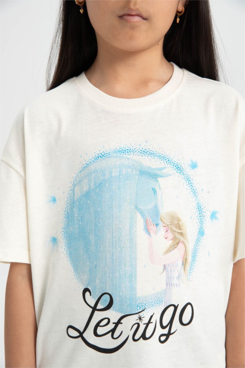 Girls & Teens Ecru Girl Frozen Relax Fit Short Sleeve T-Shirt