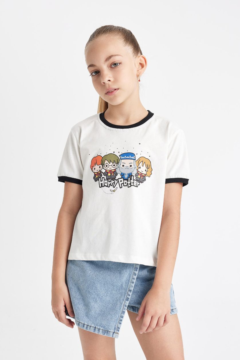 بناتي بيج فاتح تيشيرت بناتي نص كم برقبة مستديرة من هاري بوتر