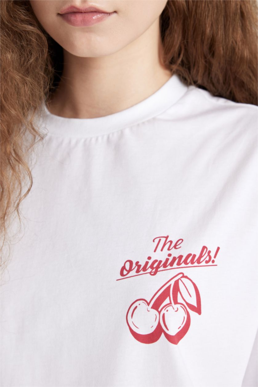 نساء اوف وايت تيشيرت نص ردن اوفر سايز بياخة مستديرة