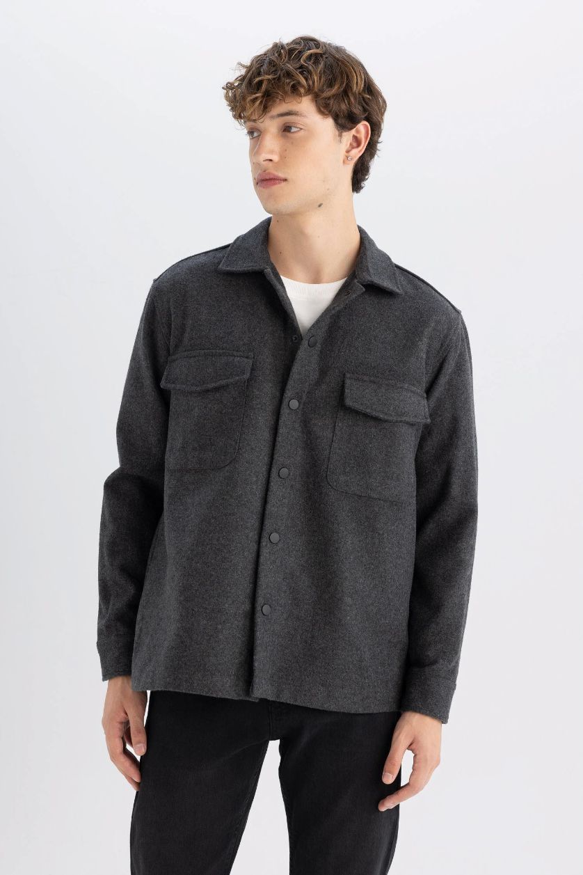 MAN Anthracite Relax Fit Long Sleeve Shirt Jacket