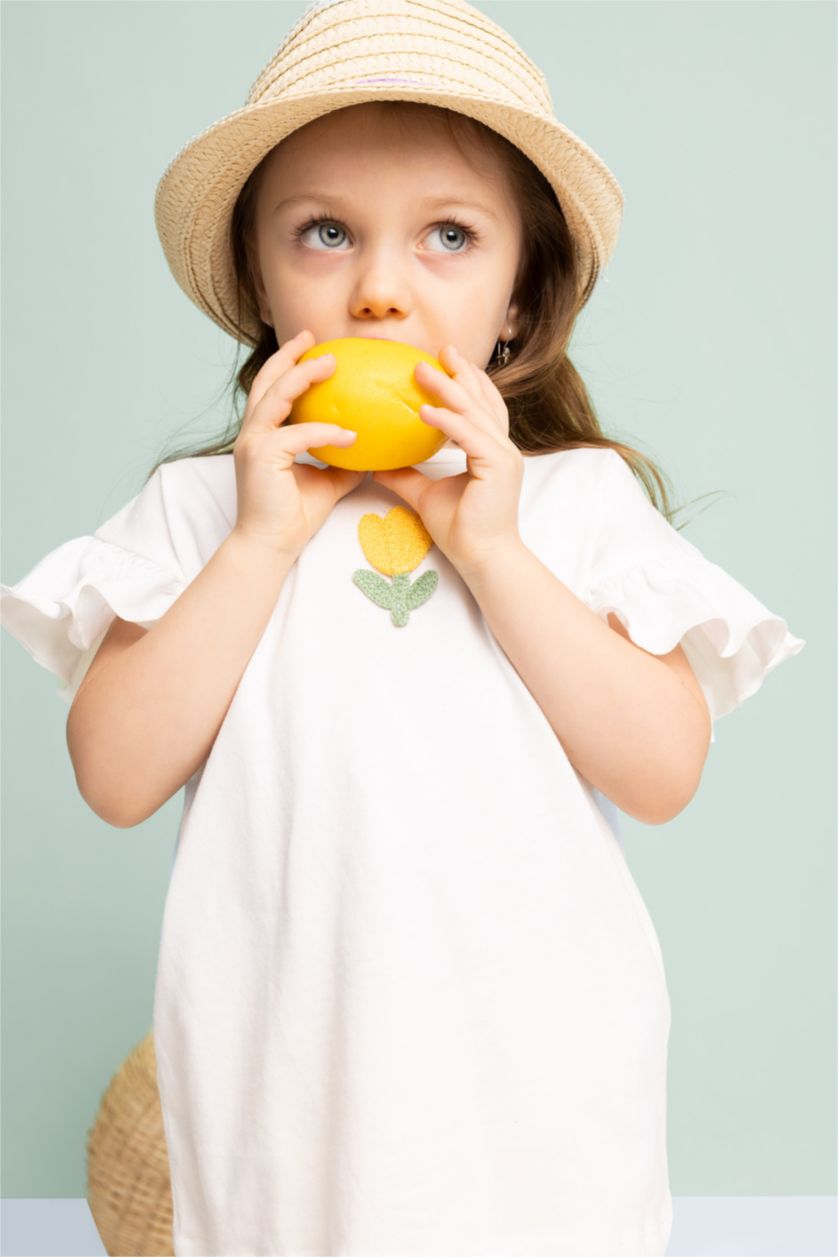 BABY GIRL Ecru Baby Girl Floral Short Sleeve T-Shirt