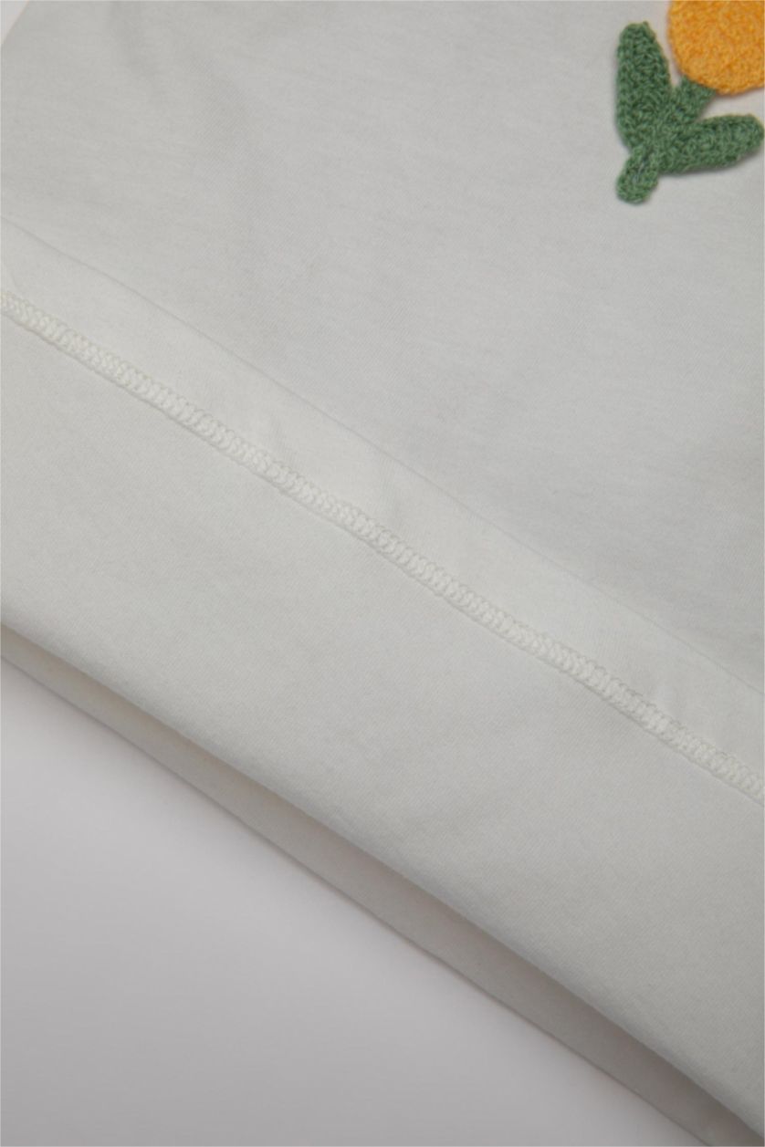 BABY GIRL Ecru Baby Girl Floral Short Sleeve T-Shirt