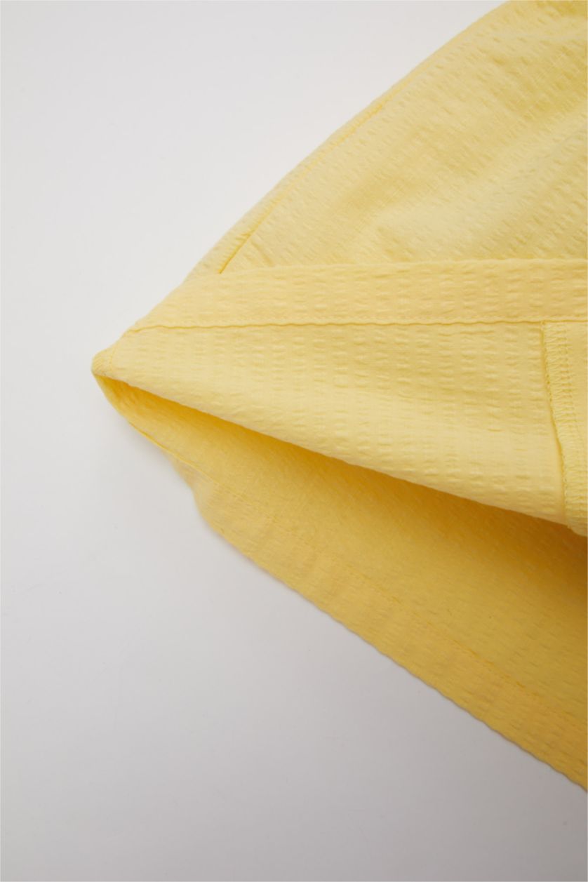 Kız Bebek Sarı Bisiklet Yaka Gofre Dokulu Kısa Kollu Gömlek Kız Bebek