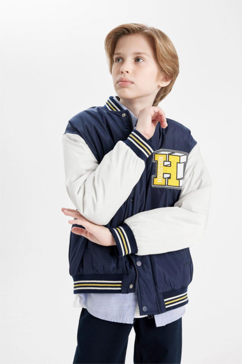 Erkek Çocuk - Genç Erkek Lacivert Okul Su Geçirmez Kolej Yaka Bomber Mont Erkek Çocuk