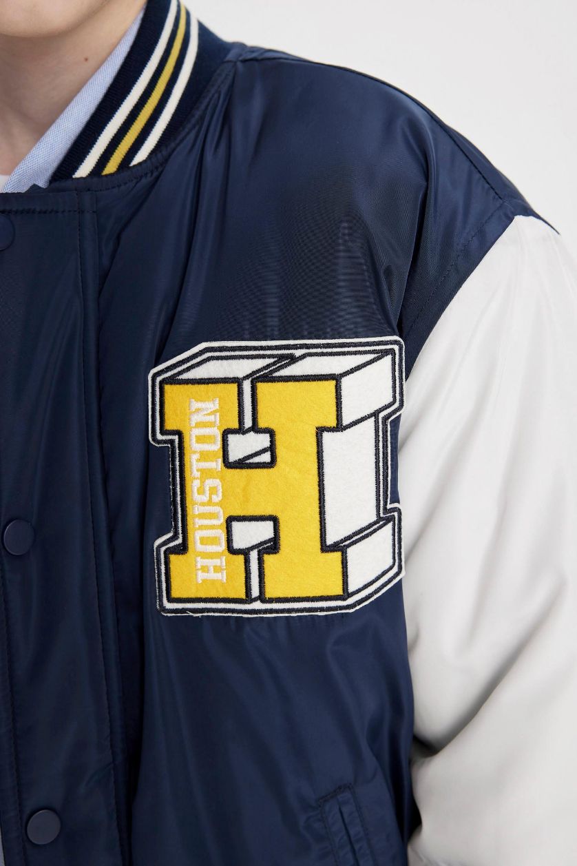 Erkek Çocuk - Genç Erkek Lacivert Okul Su Geçirmez Kolej Yaka Bomber Mont Erkek Çocuk