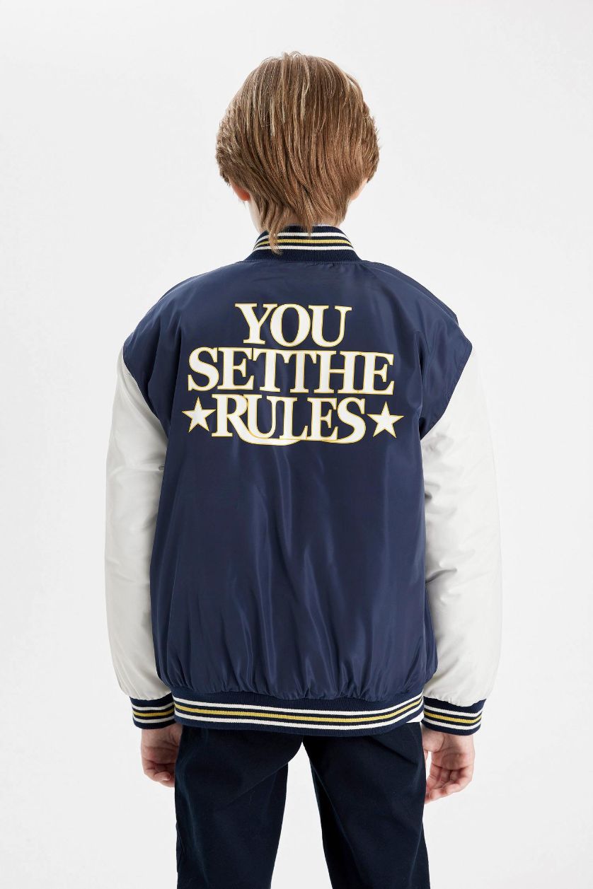 Erkek Çocuk - Genç Erkek Lacivert Okul Su Geçirmez Kolej Yaka Bomber Mont Erkek Çocuk