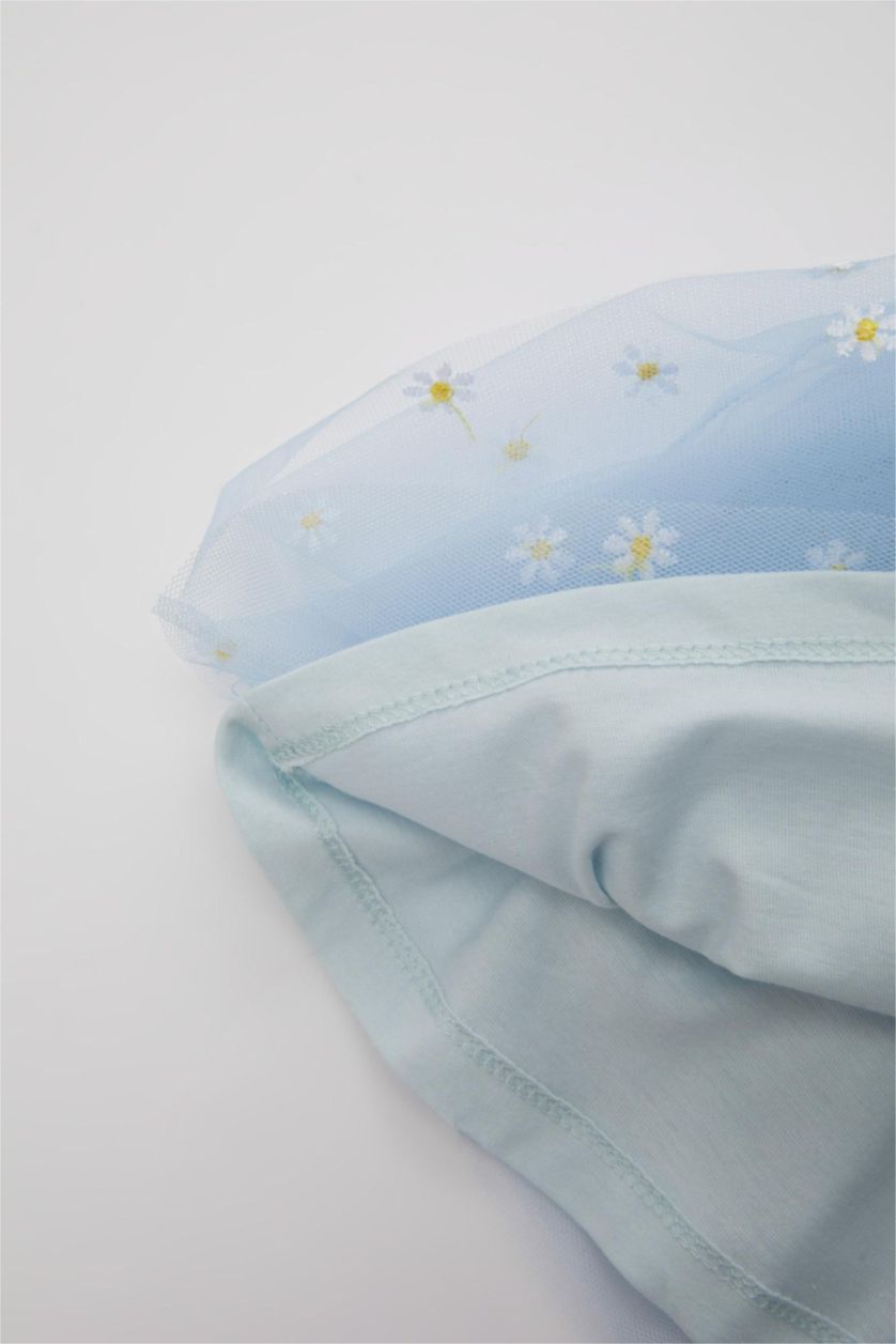 BÉBÉ FILLE BLEU Clair Robe à Manches Courtes en Coton Côtelé à Motif Floral pour Bébé Fille