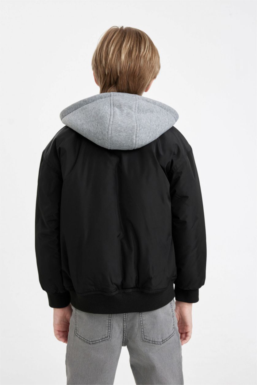 أولاد أسود جاكيت بومبر ولادي بياخة كوليج وغطاء قابل للإزالة