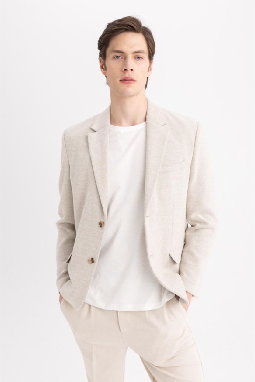 HOMME Beige Veste Blazer Doublée Coupe Moderne