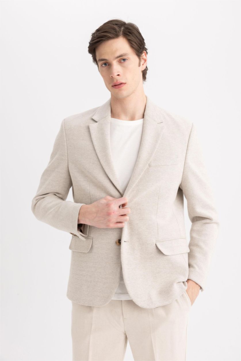HOMME Beige Veste Blazer Doublée Coupe Moderne