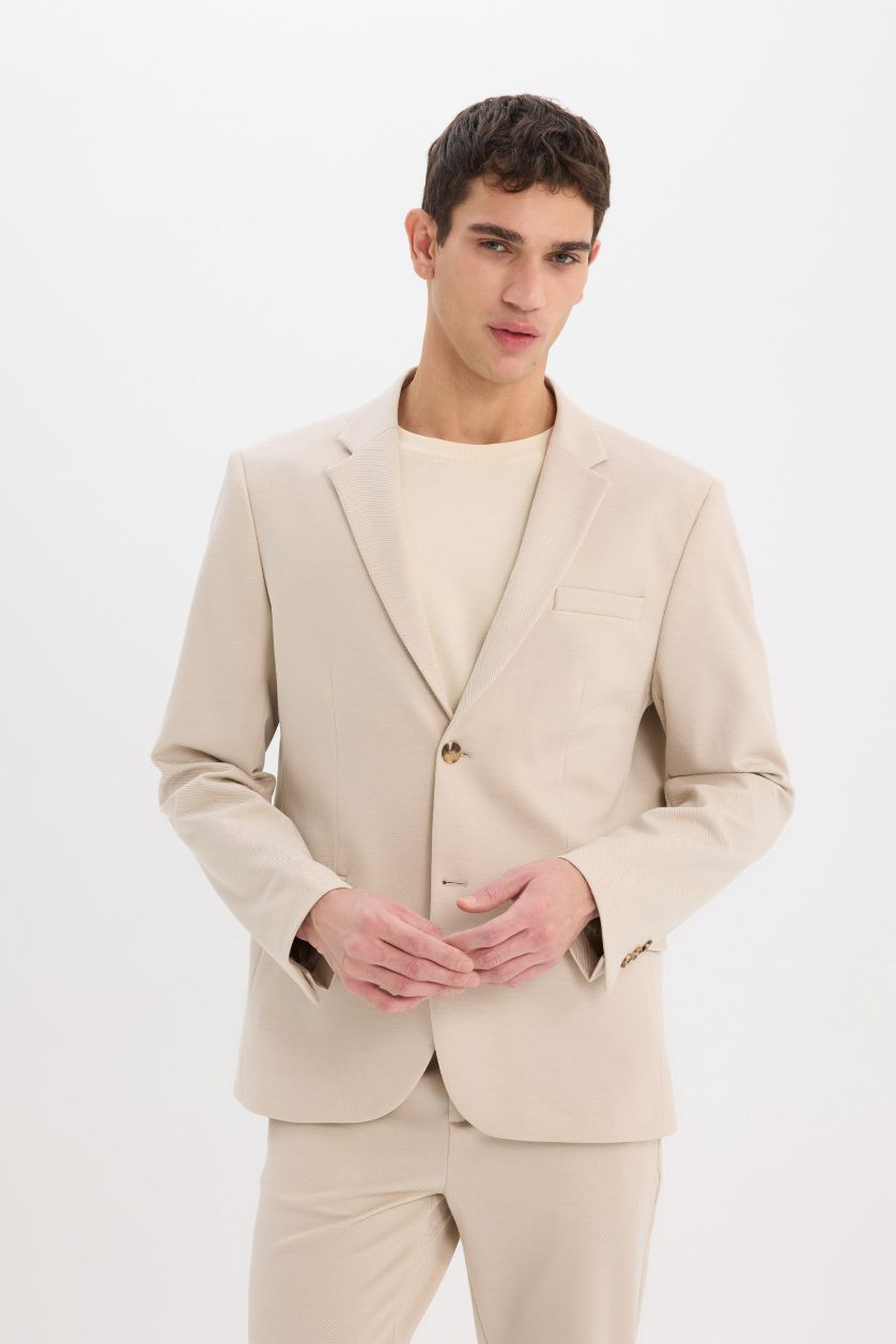 MAN Beige Modern Fit Lined Buttoned Blazer Jacket
