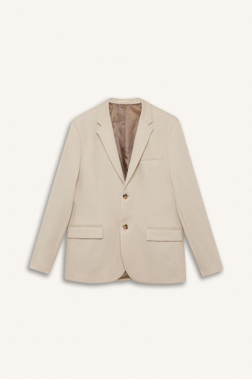 MAN Beige Modern Fit Lined Buttoned Blazer Jacket